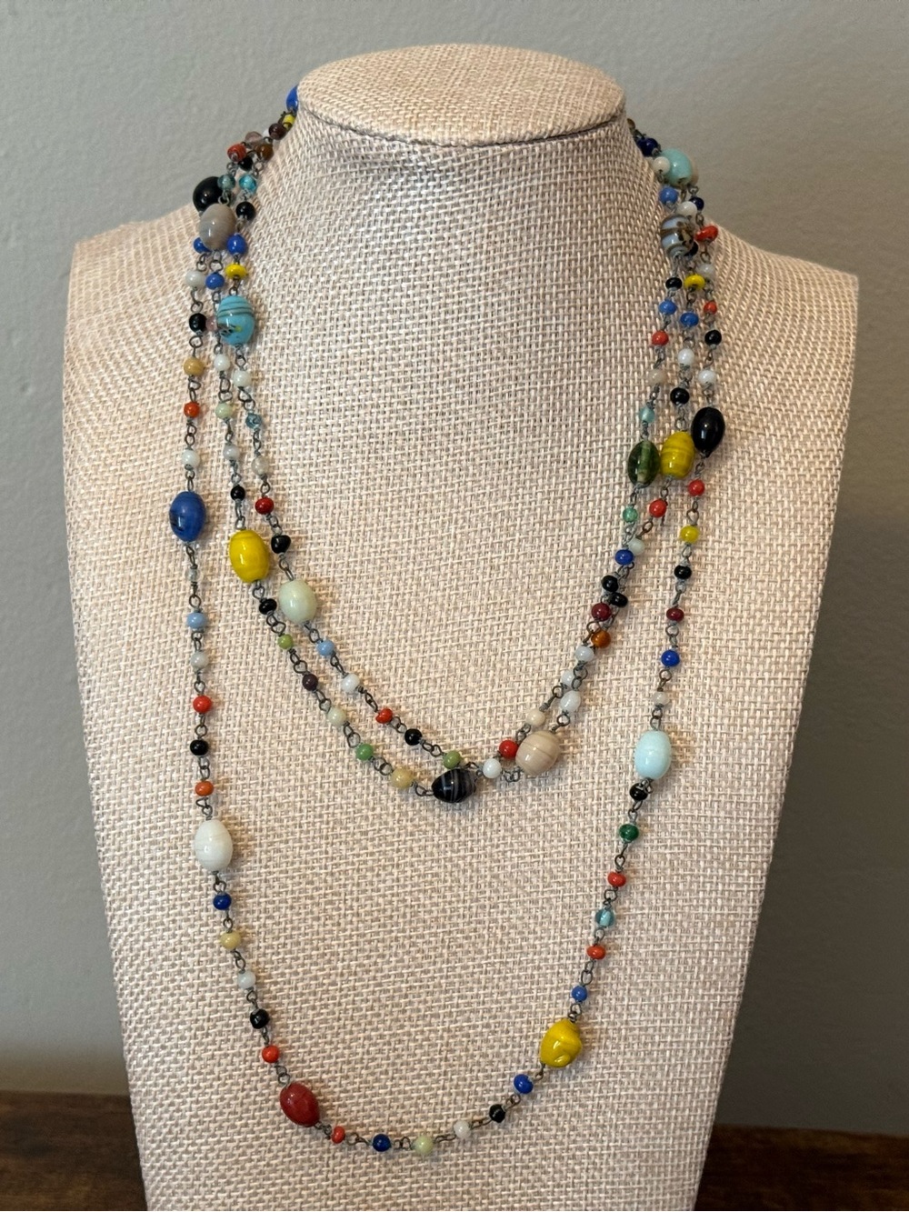 Vintage Murano Venetian Multicolor Glass Bead Long Necklace - 26”
